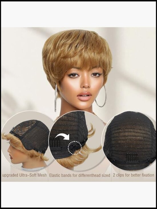 Pixie Cut Human Hair Wig Short Straight With Bangs Glueless Wear and Go main image 4